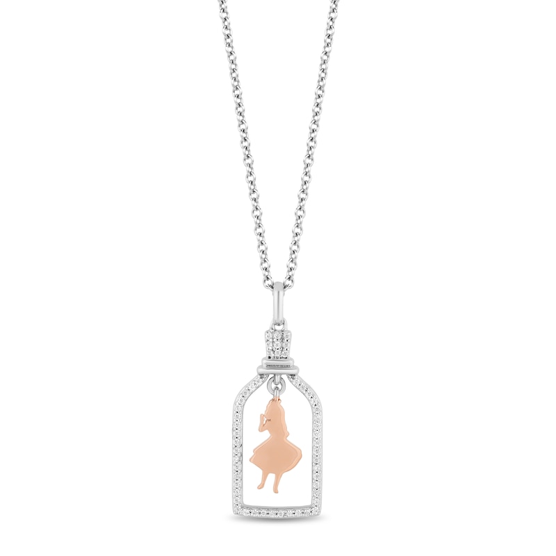 Disney Treasures Alice in Wonderland "Alice" Diamond Necklace 1/6 ct tw Sterling Silver & 10K Rose Gold 17"