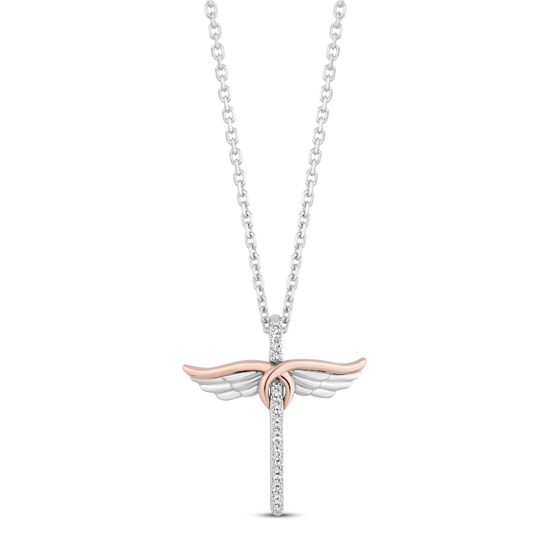 Main Image 1 of Hallmark Diamonds Angel Necklace 1/10 ct tw Sterling Silver & 10K Rose Gold 18&quot;