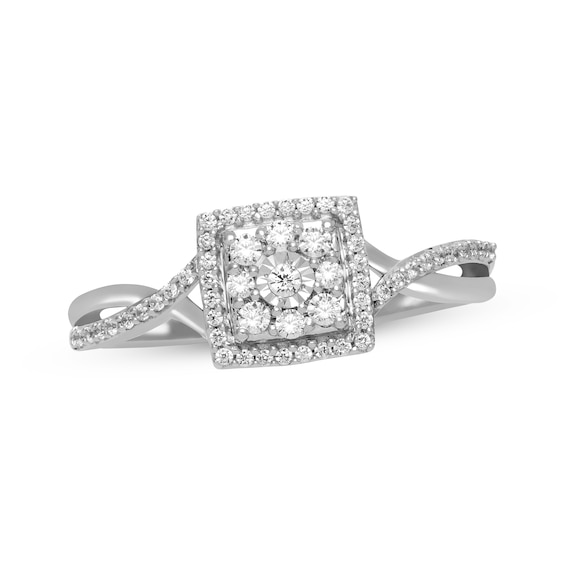 Diamond Square Halo Promise Ring 1/4 ct tw 10K White Gold