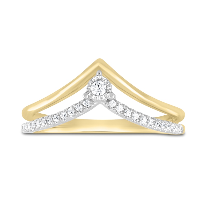 Main Image 1 of Diamond &quot;V&quot; Ring 1/10 ct tw Round-Cut 10K Yellow Gold