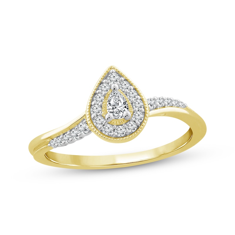 Main Image 1 of Pear-Shaped Diamond Halo Promise Ring 1/4 ct tw 10K Yellow Gold