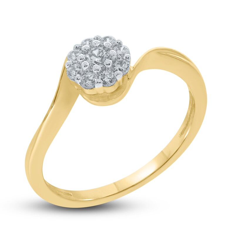 Diamond Cluster Flower Ring 1 4 Ct Tw Round Cut 10k Yellow Gold Kay
