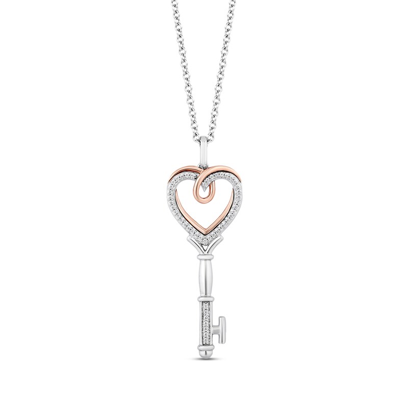 Hallmark Diamonds Key Necklace 1/10 ct tw Sterling Silver/10K Rose Gold 18"