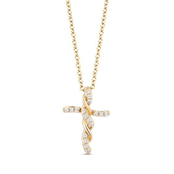 Hallmark Diamonds Cross Necklace 1/8 ct tw 10K Yellow Gold 18"