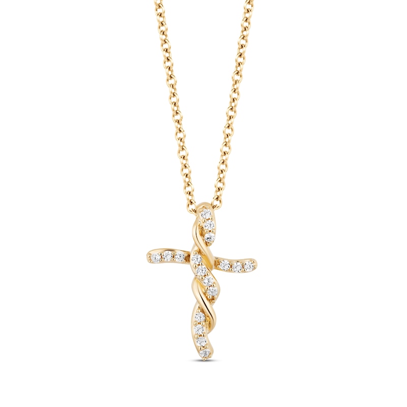 Hallmark Diamonds Cross Necklace 1/8 ct tw 10K Yellow Gold 18"