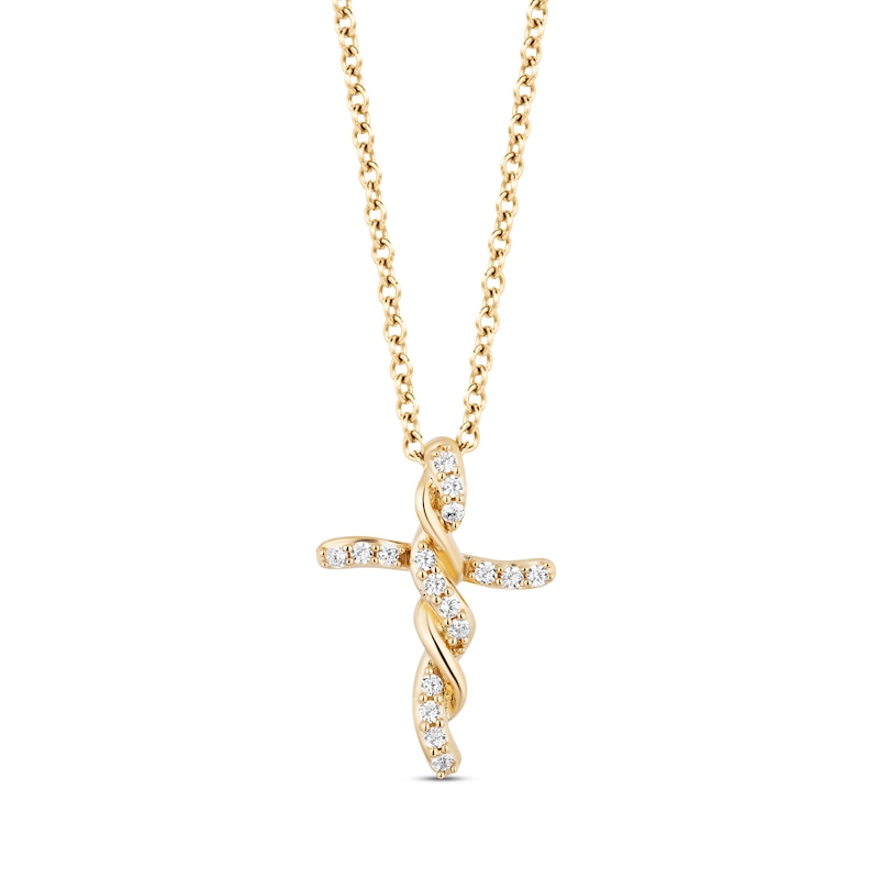 Main Image 1 of Hallmark Diamonds Cross Necklace 1/8 ct tw 10K Yellow Gold 18&quot;