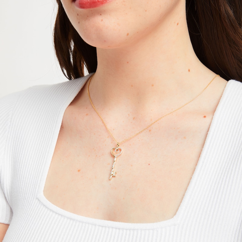 Main Image 2 of Hallmark Diamonds Key Necklace 1/10 ct tw 10K Yellow Gold 18&quot;