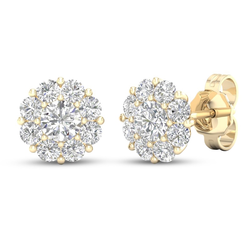 Main Image 1 of KAY Lab-Grown Diamonds Flower Stud Earrings 1 ct tw Round-Cut 14K Yellow Gold