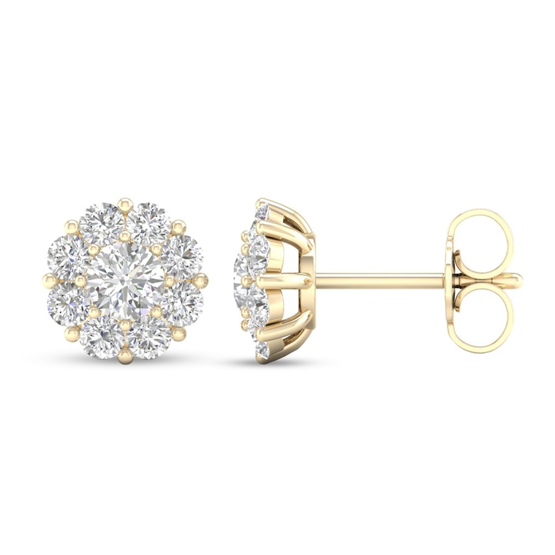 Main Image 2 of KAY Lab-Grown Diamonds Flower Stud Earrings 1 ct tw Round-Cut 14K Yellow Gold