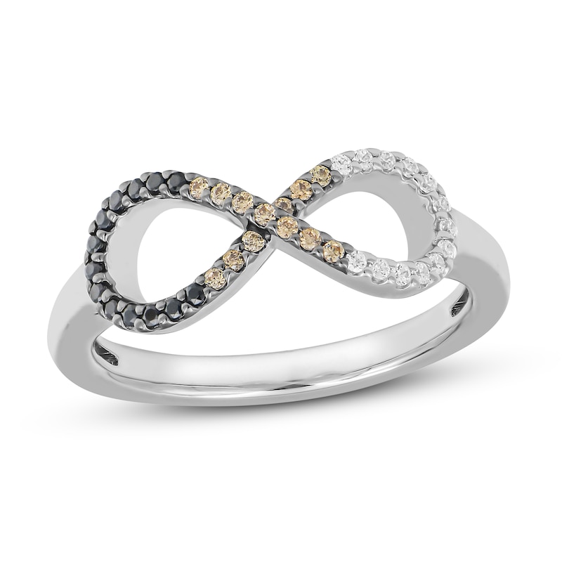 Main Image 1 of Brown/Black/White Infinity Diamond Ring 1/5 ct tw Round-cut Sterling Silver