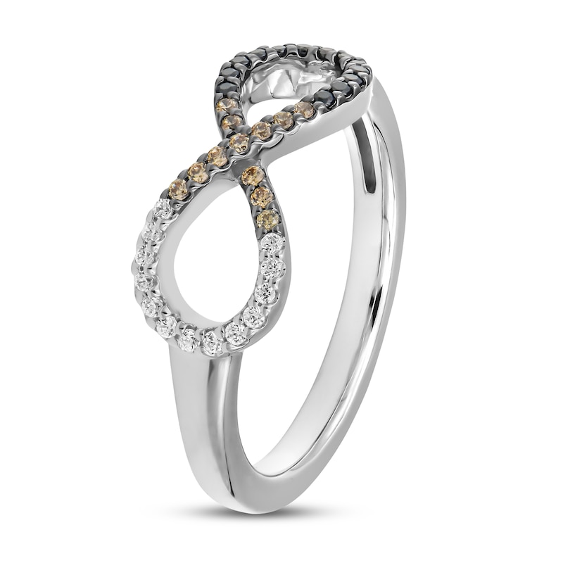 Main Image 2 of Brown/Black/White Infinity Diamond Ring 1/5 ct tw Round-cut Sterling Silver