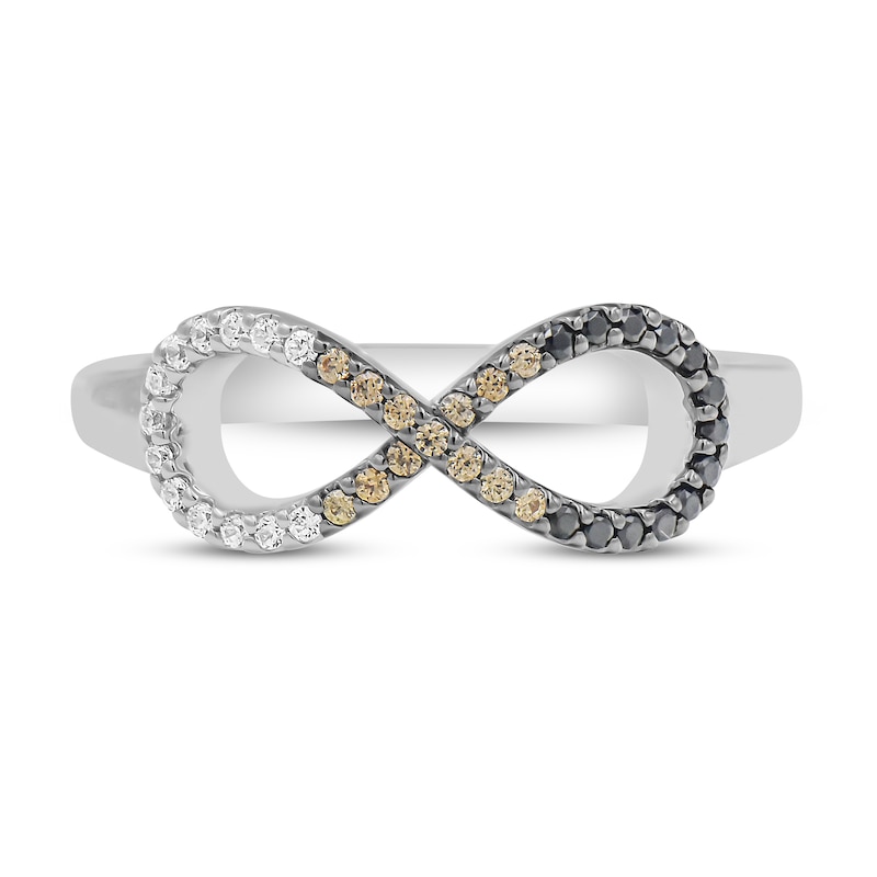 Main Image 3 of Brown/Black/White Infinity Diamond Ring 1/5 ct tw Round-cut Sterling Silver