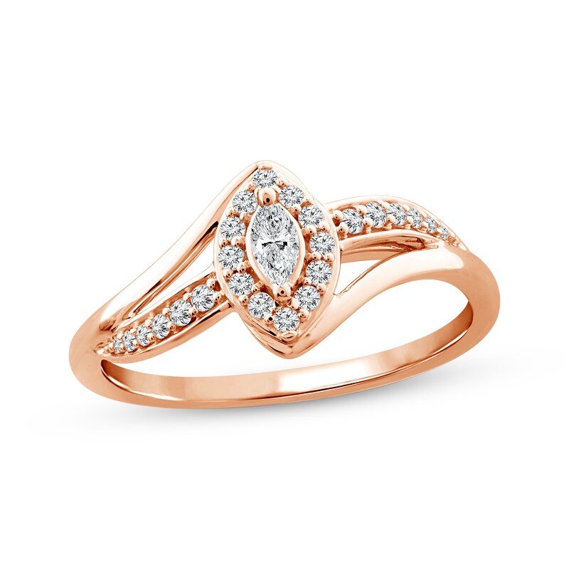 Diamond Ring 1/4 ct tw Marquise & Round 10K Rose Gold