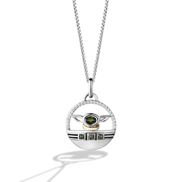 Star Wars Grogu Green Tourmaline Necklace 1/10 ct tw Diamonds Sterling Silver/10K Yellow Gold 18"