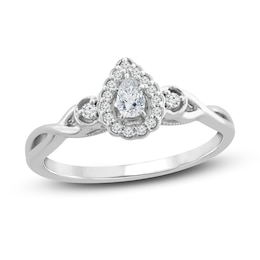 Pear-Shaped Diamond Halo Promise Ring 1/6 ct tw 10K White Gold