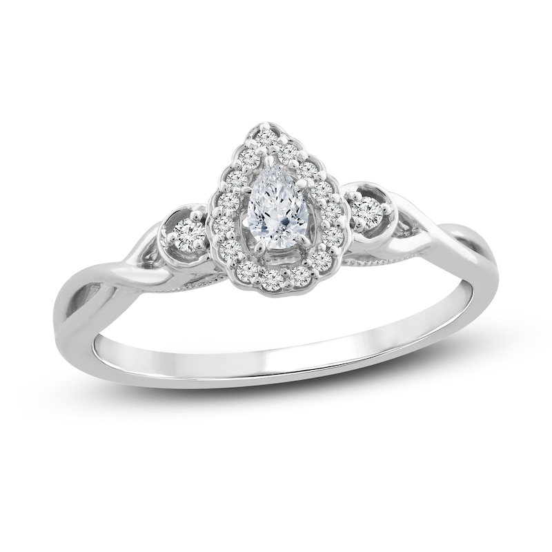 Main Image 1 of Pear-Shaped Diamond Halo Promise Ring 1/6 ct tw 10K White Gold