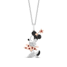 Disney Treasures Minnie Mouse Garnet & Diamond Necklace 1/6 ct tw Sterling Silver & 10K Rose Gold 19&quot;