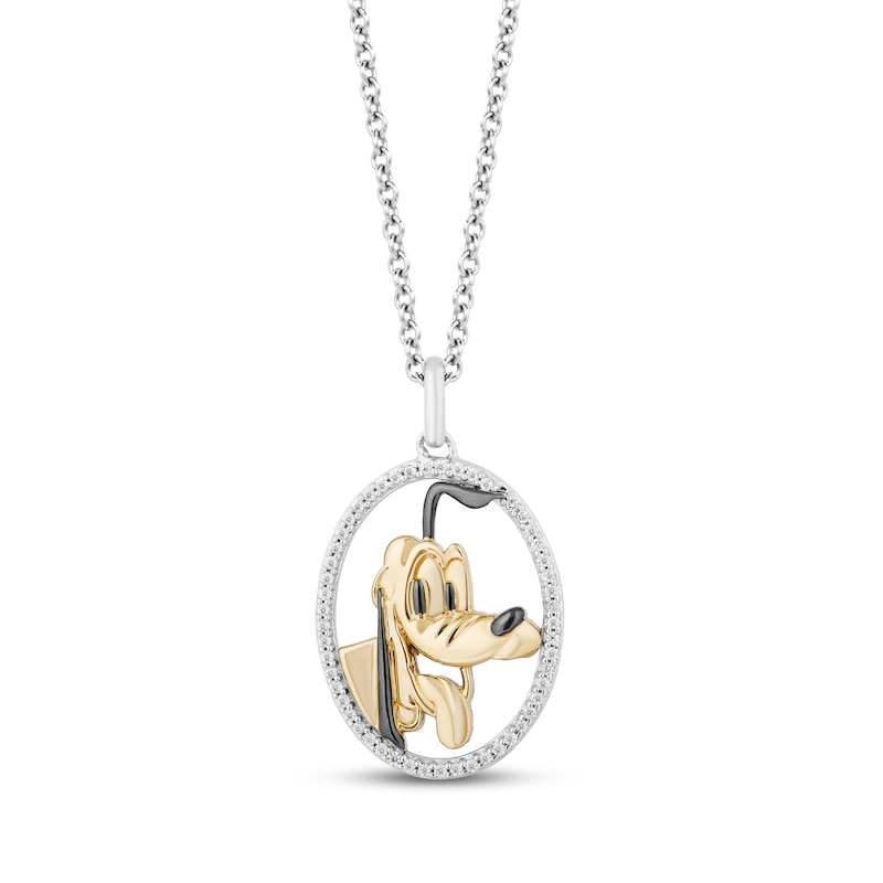 Main Image 1 of Disney Treasures Pluto Diamond Necklace 1/8 ct tw Sterling Silver & 10K Yellow Gold 17&quot;