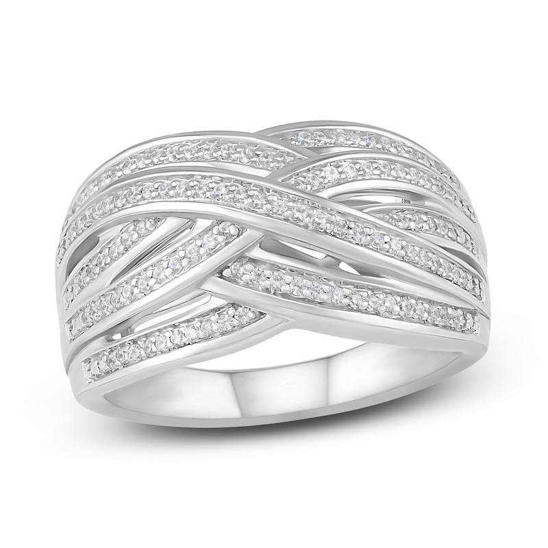 Main Image 1 of Diamond Crossover Ring 1/4 ct tw Round-cut Sterling Silver