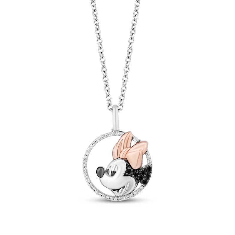 Disney Treasures Minnie Mouse Diamond Necklace 1/6 ct tw Sterling Silver & 10K Rose Gold 17"