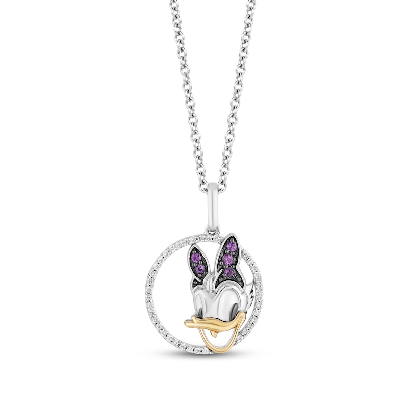 Disney Treasures Daisy Duck Diamond & Amethyst Necklace 1/10 ct tw Round-Cut Sterling Silver & 10K Yellow Gold 17"