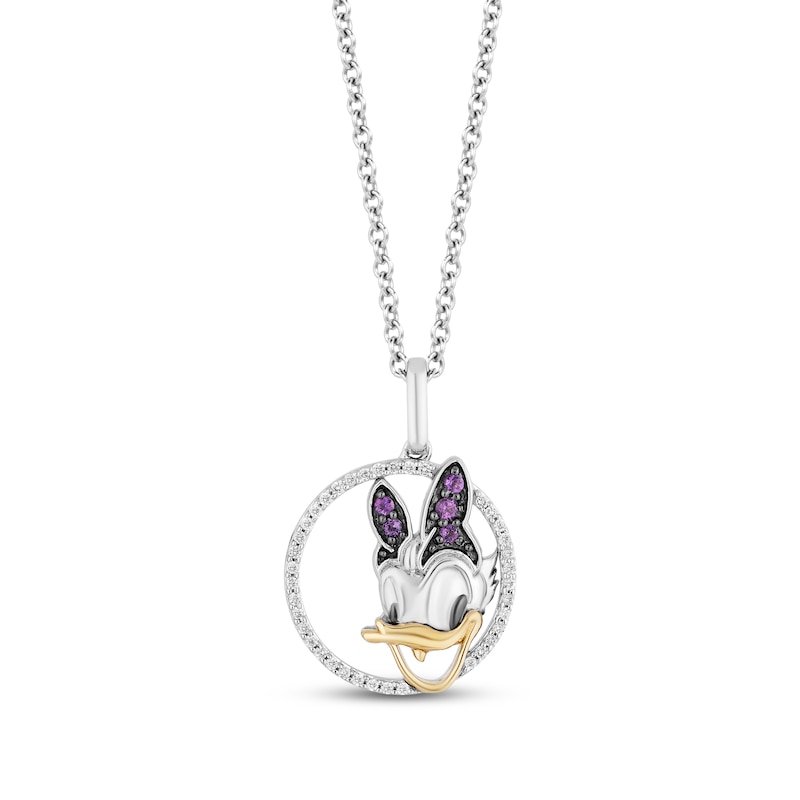 Main Image 1 of Disney Treasures Daisy Duck Amethyst & Diamond Necklace 1/10 ct tw Sterling Silver & 10K Yellow Gold 17&quot;