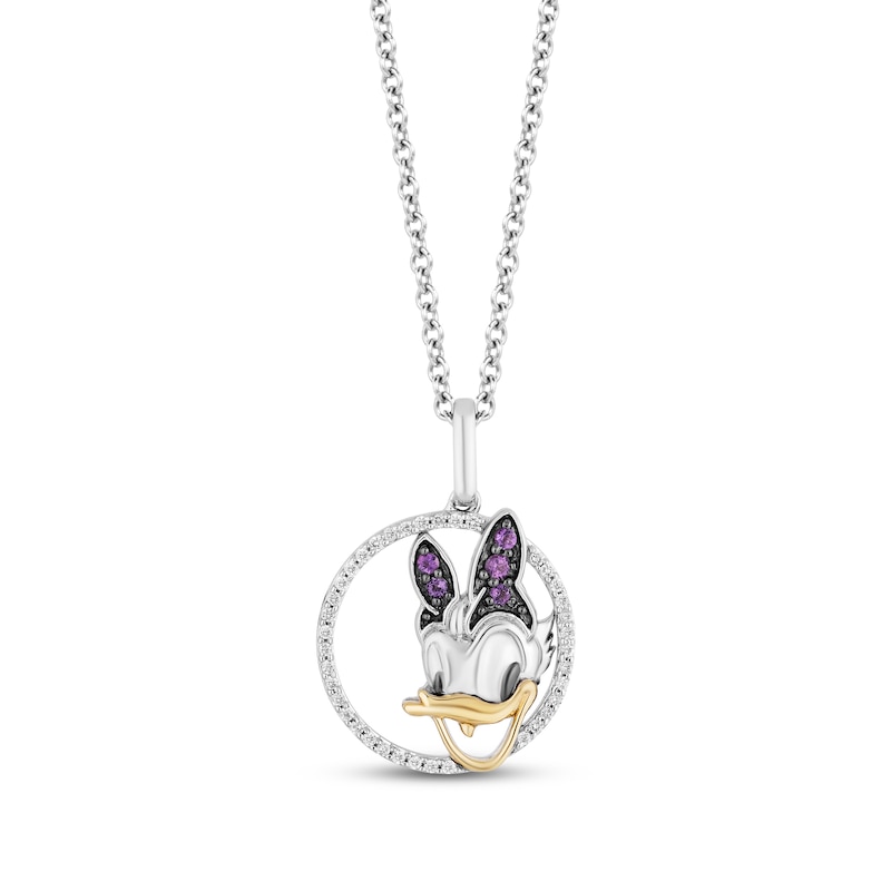 Disney Treasures Daisy Duck Amethyst & Diamond Necklace 1/10 ct tw Sterling Silver & 10K Yellow Gold 17"