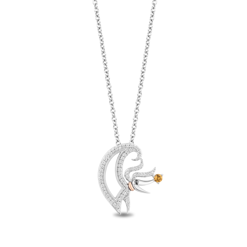 Disney Treasures The Nightmare Before Christmas Citrine & Diamond Necklace 1/6 ct tw Sterling Silver & 10K Rose Gold 17"