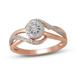 Diamond Halo Swirl Promise Ring 1/5 ct tw 10K Rose Gold