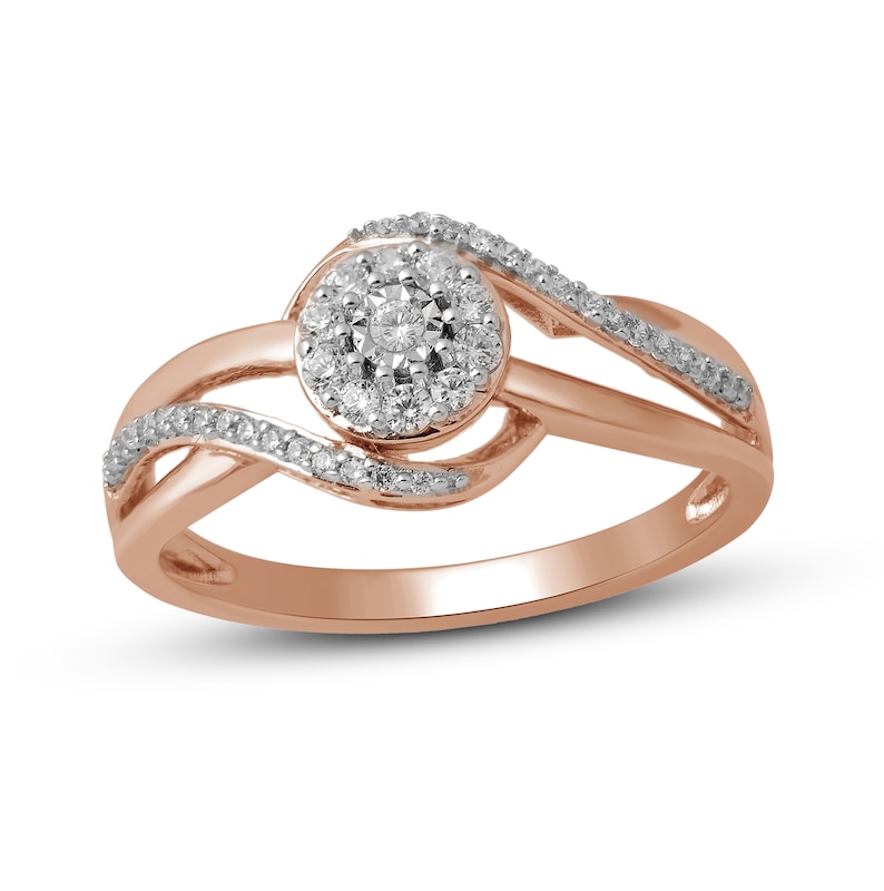 Main Image 1 of Diamond Halo Swirl Promise Ring 1/5 ct tw 10K Rose Gold