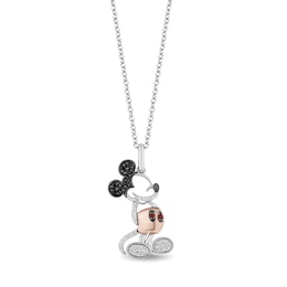 Disney Treasures Mickey Mouse Garnet & Diamond Necklace 1/6 ct tw Sterling Silver & 10K Rose Gold 19&quot;