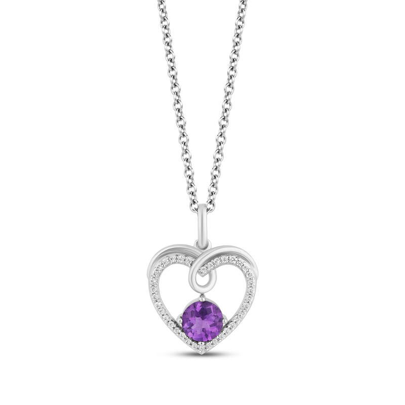 Main Image 1 of Hallmark Diamonds Amethyst Heart Necklace 1/10 ct tw Sterling Silver 18&quot;