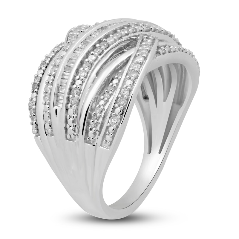 Main Image 2 of Diamond Bypass Ring 1/2 ct tw Round & Baguette Sterling Silver