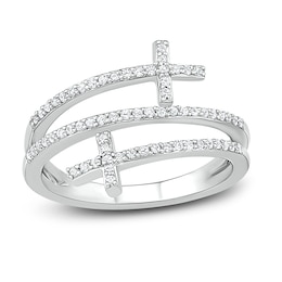 Diamond Cross Bypass Ring 1/4 ct tw Round-cut Sterling Silver