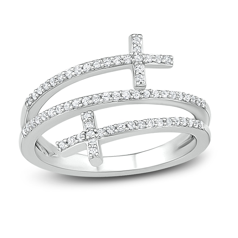 Main Image 1 of Diamond Cross Bypass Ring 1/4 ct tw Round-cut Sterling Silver