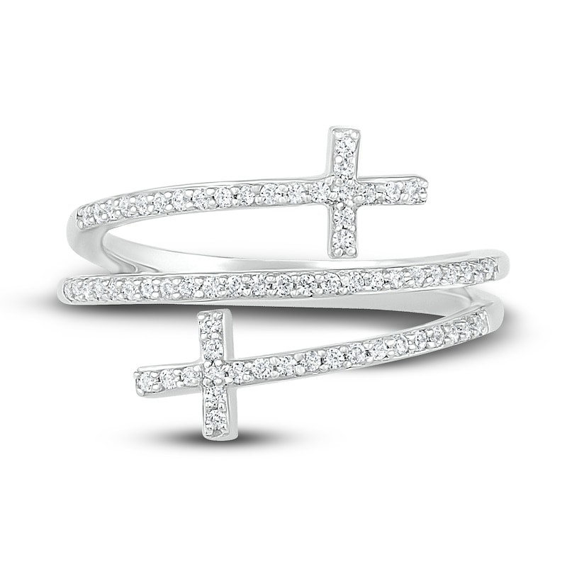 Main Image 2 of Diamond Cross Bypass Ring 1/4 ct tw Round-cut Sterling Silver