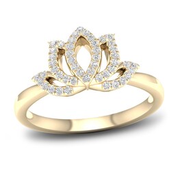 By Women For Women Diamond Lotus Flower Ring 1/5 ct tw Round-Cut 10K Yellow Gold