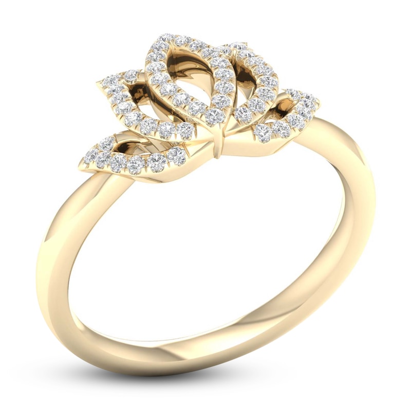 By Women For Women Diamond Lotus Flower Ring 1/5 ct tw Round-Cut 10K Yellow Gold