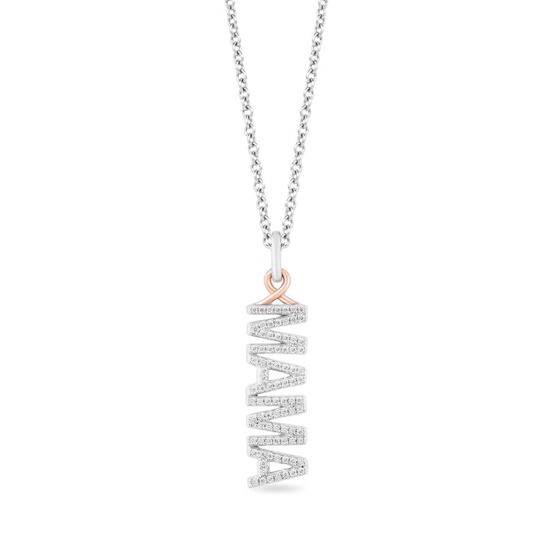 Hallmark Diamonds "Mama" Necklace 1/6 ct tw Sterling Silver & 10K Rose Gold 18"