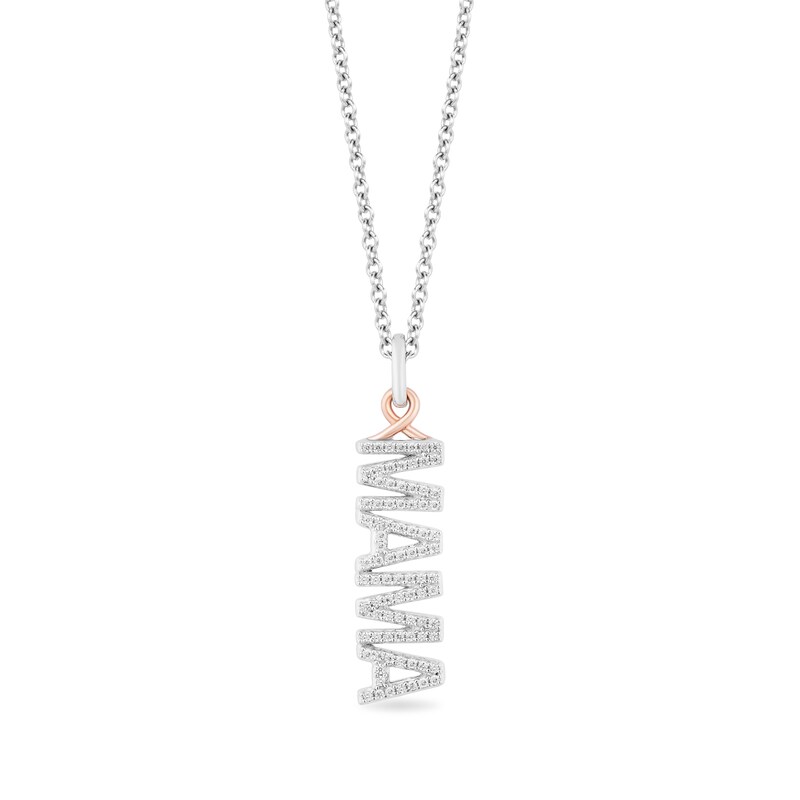 Hallmark Diamonds "Mama" Necklace 1/6 ct tw Sterling Silver & 10K Rose Gold 18"