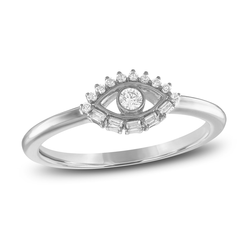 Main Image 1 of Diamond Evil Eye Ring 1/8 ct tw Round & Baguette 10K White Gold