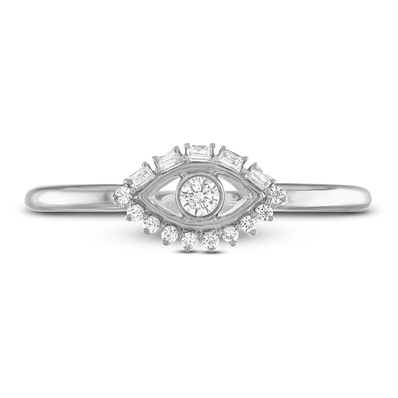Main Image 2 of Diamond Evil Eye Ring 1/8 ct tw Round & Baguette 10K White Gold