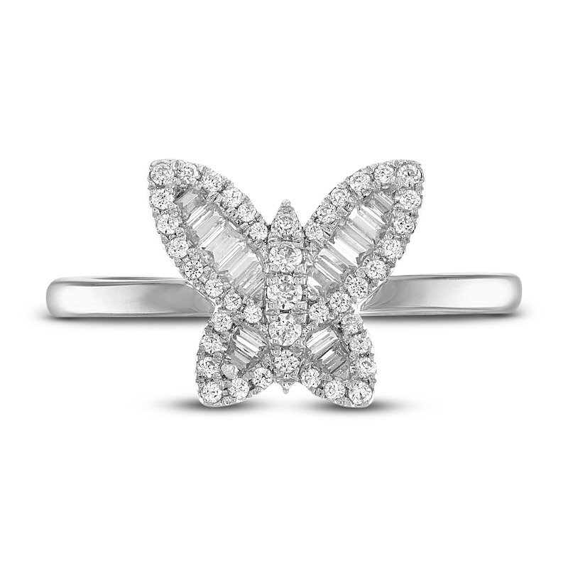 Diamond Butterfly Ring 1/3 ct tw Round & Baguette 10K White Gold