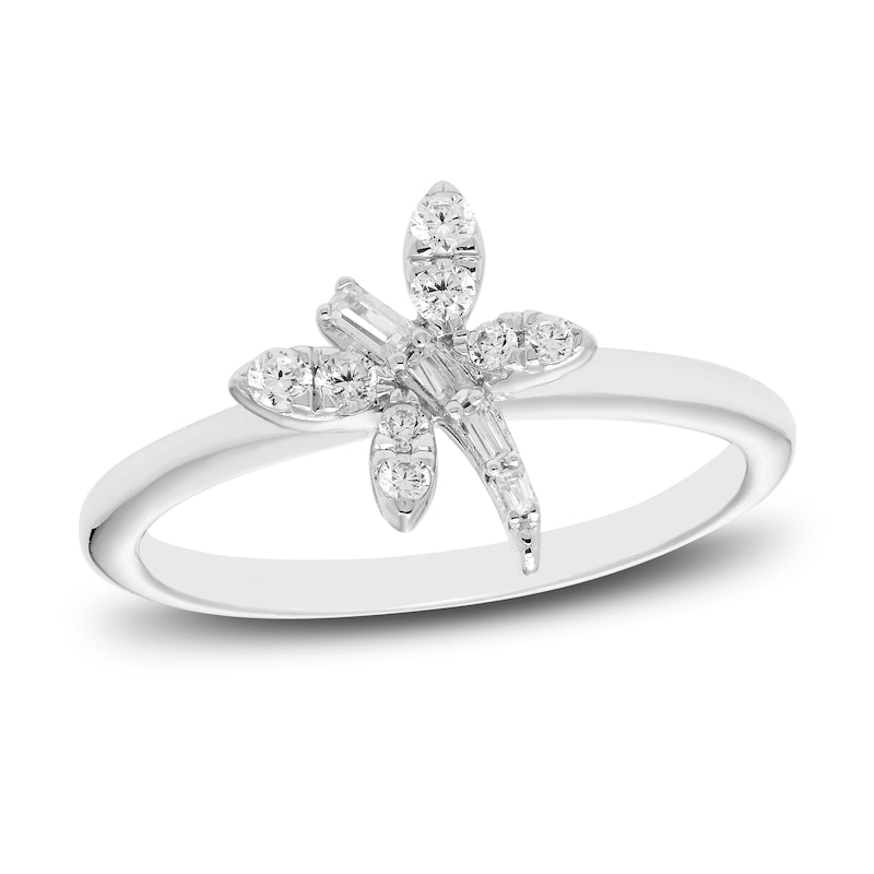 Main Image 1 of Diamond Dragonfly Ring 1/5 ct tw Round & Baguette-cut 10K White Gold