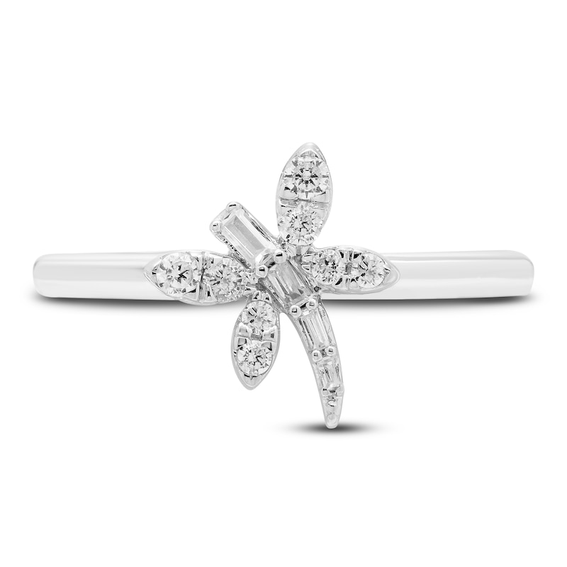 Main Image 2 of Diamond Dragonfly Ring 1/5 ct tw Round & Baguette-cut 10K White Gold