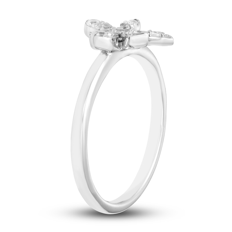 Main Image 3 of Diamond Dragonfly Ring 1/5 ct tw Round & Baguette-cut 10K White Gold