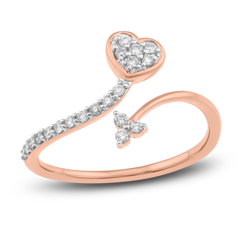 Main Image 1 of Diamond Heart Wrap Ring 1/5 ct tw Round-cut 10K Rose Gold