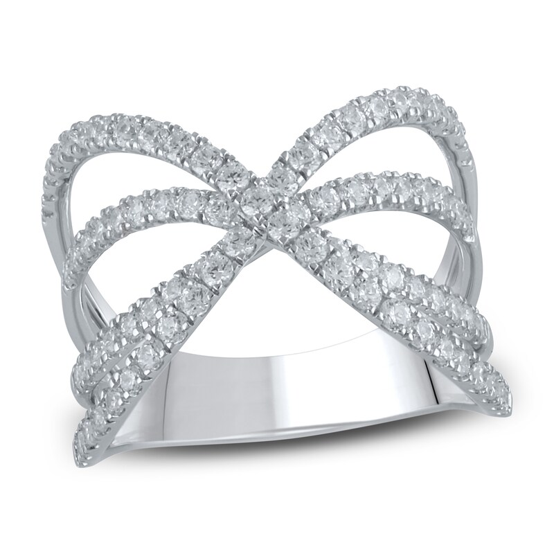 Crisscross Diamond Fashion Ring 1 ct tw Round-cut 10K White Gold