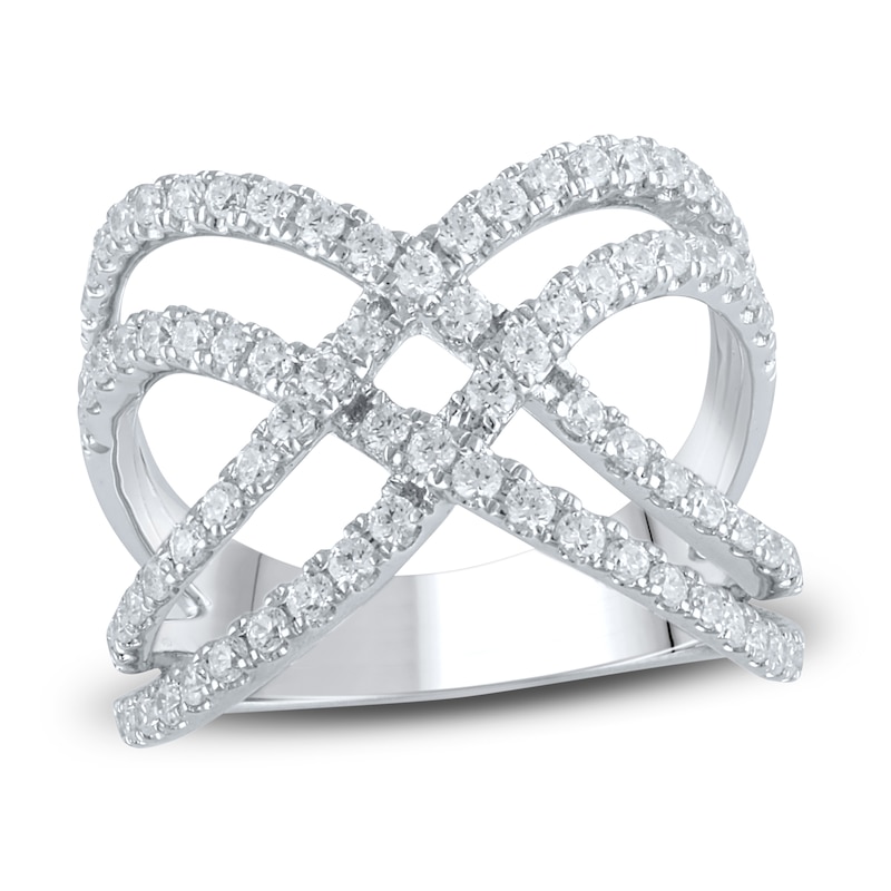 Main Image 1 of Crisscross Diamond Fashion Ring 1 ct tw Round-cut 10K White Gold