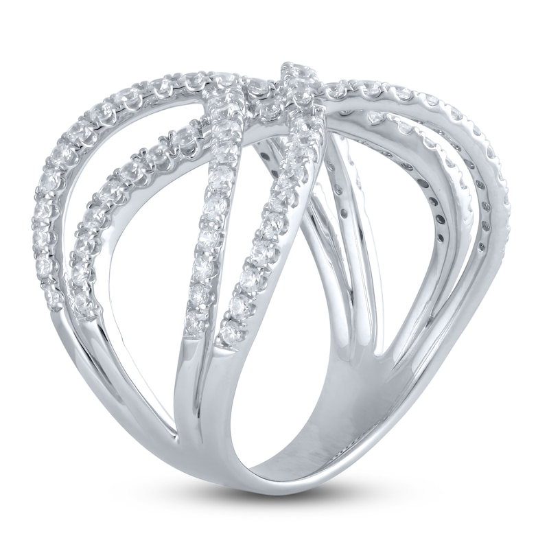 Main Image 2 of Crisscross Diamond Fashion Ring 1 ct tw Round-cut 10K White Gold